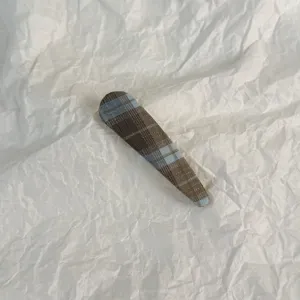 Classic plaid snap hair clip fabric covered brown blue hair accessory for women styling daily wear