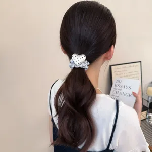 Gedetailleerd overzicht van dames mode stippen hart haarrekkertje, elegante zilveren paardenstaart.