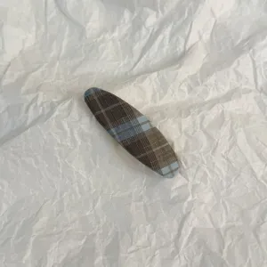 Brown blue plaid snap hair clip fabric covered hair barrette fringe side clip headwear