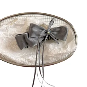 Korean sweet grey double bow ribbon hair claw clip for elegant ponytail and princess styling