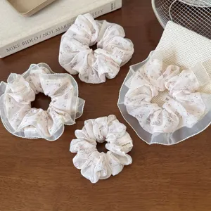 Korean Style Gentle Floral Lace Scrunchies Mesh Pleated Hair Ring For Women Sweet Girly Ponytail Holder Hair Accessories