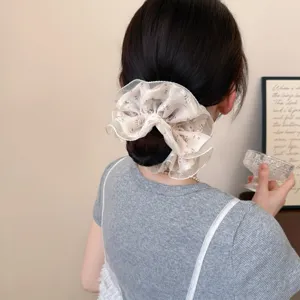 Korean style sweet floral lace hair scrunchie, elegant ponytail holder for women and girls.