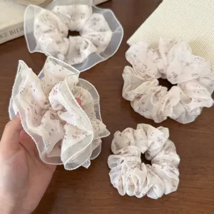 Korean style floral lace scrunchies set, cute hair ties for daily ponytail styling.