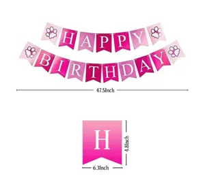 Pink pet birthday party banner decoration set with cute paw prints and letters.