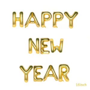 Détail du lot de ballons en aluminium doré 16 pouces Happy New Year pour la fête
