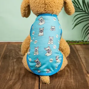 Summer breathable mesh pet vest with cute French bulldog print for small dogs and puppies.