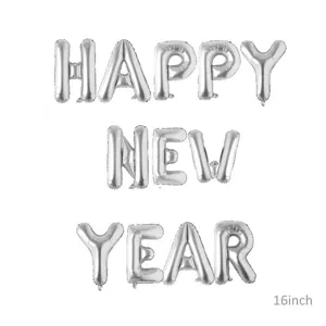 Set de ballons en aluminium argenté 16 pouces HAPPY NEW YEAR pour fête de nouvel an