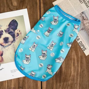 Summer thin pet dog vest breathable mesh cute bulldog print puppy clothes for small dogs