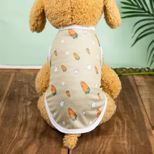 Summer thin pet vest with cute carrot and rabbit print, breathable mesh fabric for small dogs.