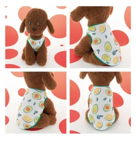 Summer thin pet vest with cute fruit print, breathable polyester dog clothes for small pets.
