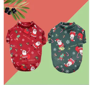 Christmas pet fleece sweatshirt for small dogs and cats with cute Santa Claus print design.