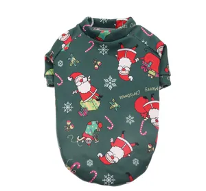 Green Christmas pet fleece sweatshirt with cute Santa and snowflake prints for dogs and cats.