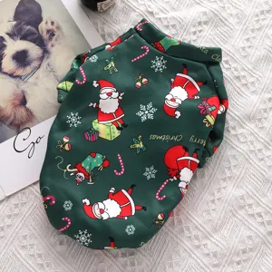 Christmas fleece pet hoodie for small and medium dogs and cats, cute Santa print winter clothes.