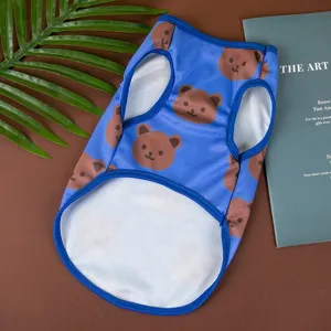 Detailed view of summer breathable mesh pet vest with cute brown bear prints for dogs cats.