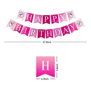 Pink pet birthday party banner decoration set with cute paw prints and letter pennants.