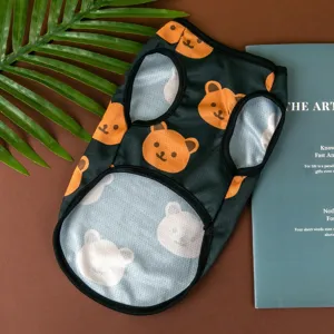 Summer breathable pet dog vest dark green mesh cute bear print sleeveless clothes for small pets