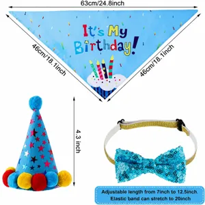 Pet birthday party decoration set with bandana, cute hat and shiny bow tie for dogs and cats