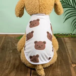 Summer breathable pet vest with cute brown bear prints, perfect lightweight mesh clothes for dogs.
