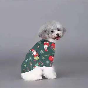 Christmas pet dog sweatshirt cute santa graphic green fleece hoodie for small puppy cats