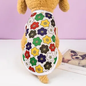 Summer thin pet dog vest with cute colorful floral print, breathable mesh puppy clothes.