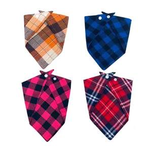 Classic plaid pet bandana for dogs and cats, comfortable triangle bib with snap buttons.