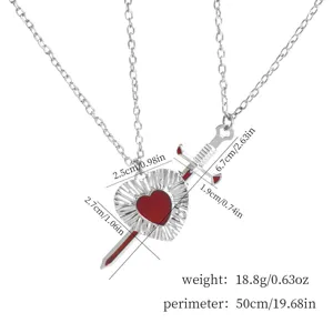 Detailed view of the silver heart sword pendant necklace, showing precise dimension and specs.