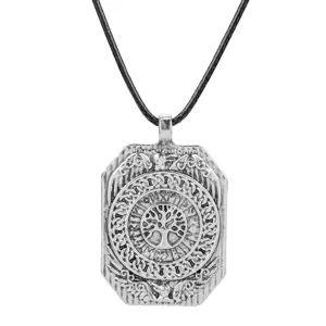 Vintage Norse Viking amulet pendant necklace featuring Tree of Life and sacred runes.