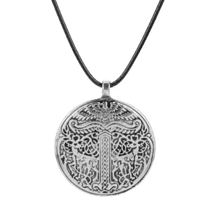 Vintage Norse Viking Amulet Pendant Slavic Necklace Close-up Detail Retro Silver Jewelry Item