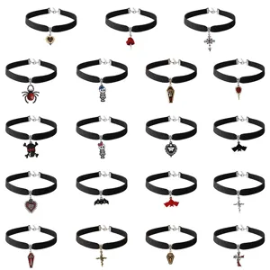 Halloween Gothic Alloy Pendant Choker Necklace Dark Style Spider Bat Skull Jewelry Gift