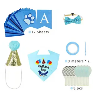 Pet birthday party decoration set including cute bandana hat bow tie banner and balloons.