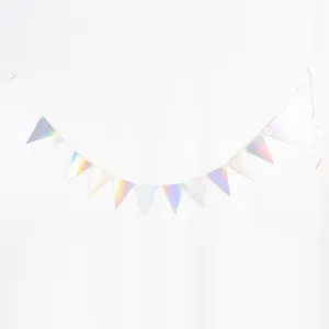 Banderines triangulares holográficos para decoración de fiestas de cumpleaños, guirnaldas colgantes.