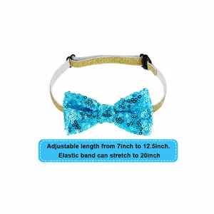 Pet sequin bow tie detail, adjustable elastic strap and secure buckle for cats and dogs parties.
