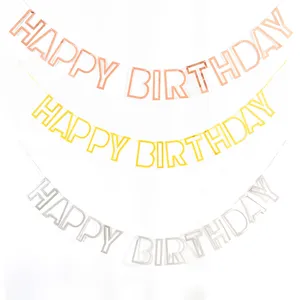 Hollow letter happy birthday banner decorations set in rose gold gold silver colors for parties.