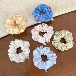 Korean Style Sweet Ruffled Satin Scrunchies Heart Polka Dot Hair Ties Elastic Ponytail Holders For Women Summer Hair Accessories