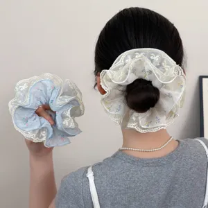 Coletero de Encaje con Estampado Floral Multicapa Goma de Pelo Dulce Tela Fresca Elástica Coleta Moño Mujer