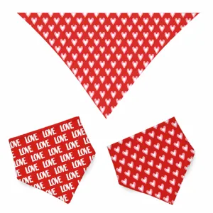 Red Valentine's Day dog bandana pet bib with heart and love letter print scarf