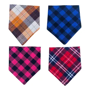 Classic plaid pet bandana set, soft cotton dog scarf and cat bib for large and small dogs.