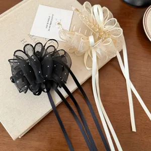 Molle per capelli a fiocco in rete a doppio strato, elegante fermaglio a banana per donna.
