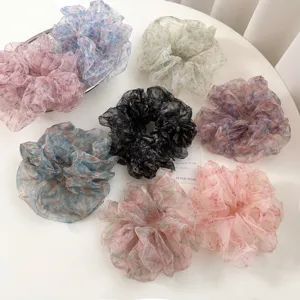 Floral Organza Haargummi Retro Ölgemälde Stil Große Flauschige Haargummi Süße Koreanische Accessoires Für Damen Haarseil