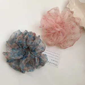 Koreanische süße florale Organza Haargummi Vintage Ölgemälde Stil Zopfgummi Haarschmuck.