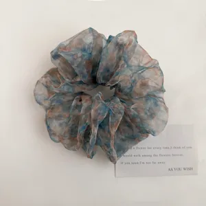 Koreanischer Vintage Blumen Organza Haargummi flauschig ästhetisches Haarzubehör für Frauen.