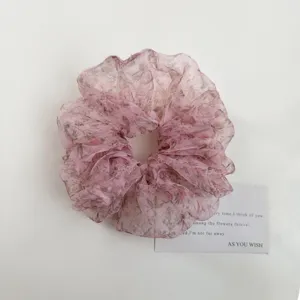 Koreanische romantische Blumen Organza Haargummi, Retro Ölgemälde Stil flauschiges Haarband.