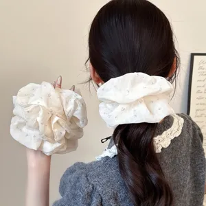 Korean Style Summer Tulip Print Mesh Scrunchie Polka Dot Floral Hair Tie For Women Handmade Hair Accessories