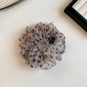Transparenter Organza Haargummi mit schwarzen Punkten, sanfter koreanischer Haarschmuck.