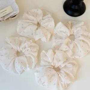 Floral print hair scrunchies set, cute fabric hair ties for daily styling and women.