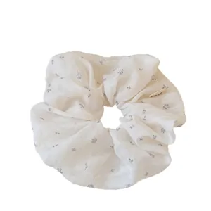 Korean style summer floral hair scrunchie with cute tulip print for women and girls daily wear.