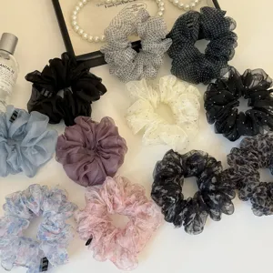 Korean sweet mesh scrunchies floral print hair ties cute elastic hair bands for women set