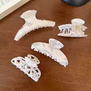 Set di mollette per capelli in acetato marmo bianco stile coreano, grandi pinze cave per donna.
