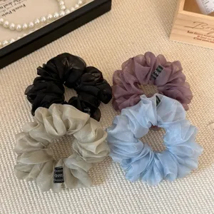Korean style sheer organza hair scrunchies set of 4 colors for elegant ponytails.
