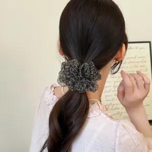 Korean sweet mesh hair scrunchie leopard print hair tie elegant hair accessory for women.